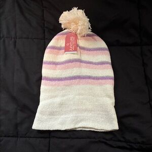 Striped Pom-Pom Beanie for Women
